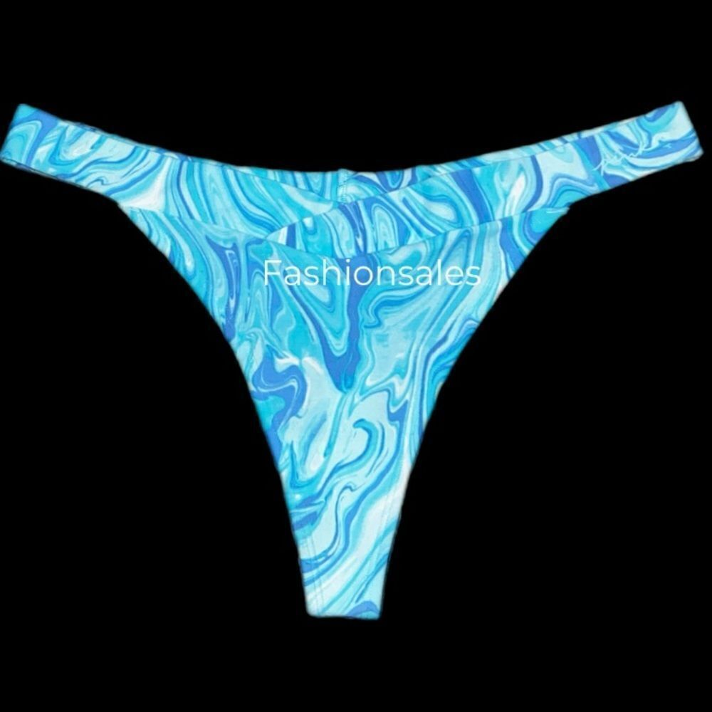 Victorias Secret Pink Soft Cotton Thong Panty Script Logo blue marble swirl XXL